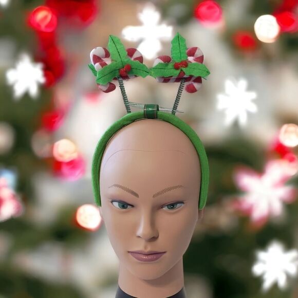 Christmas Bopper Headband Candycane Holly Berry Christmas House Felt Jiggly - Picture 13 of 16